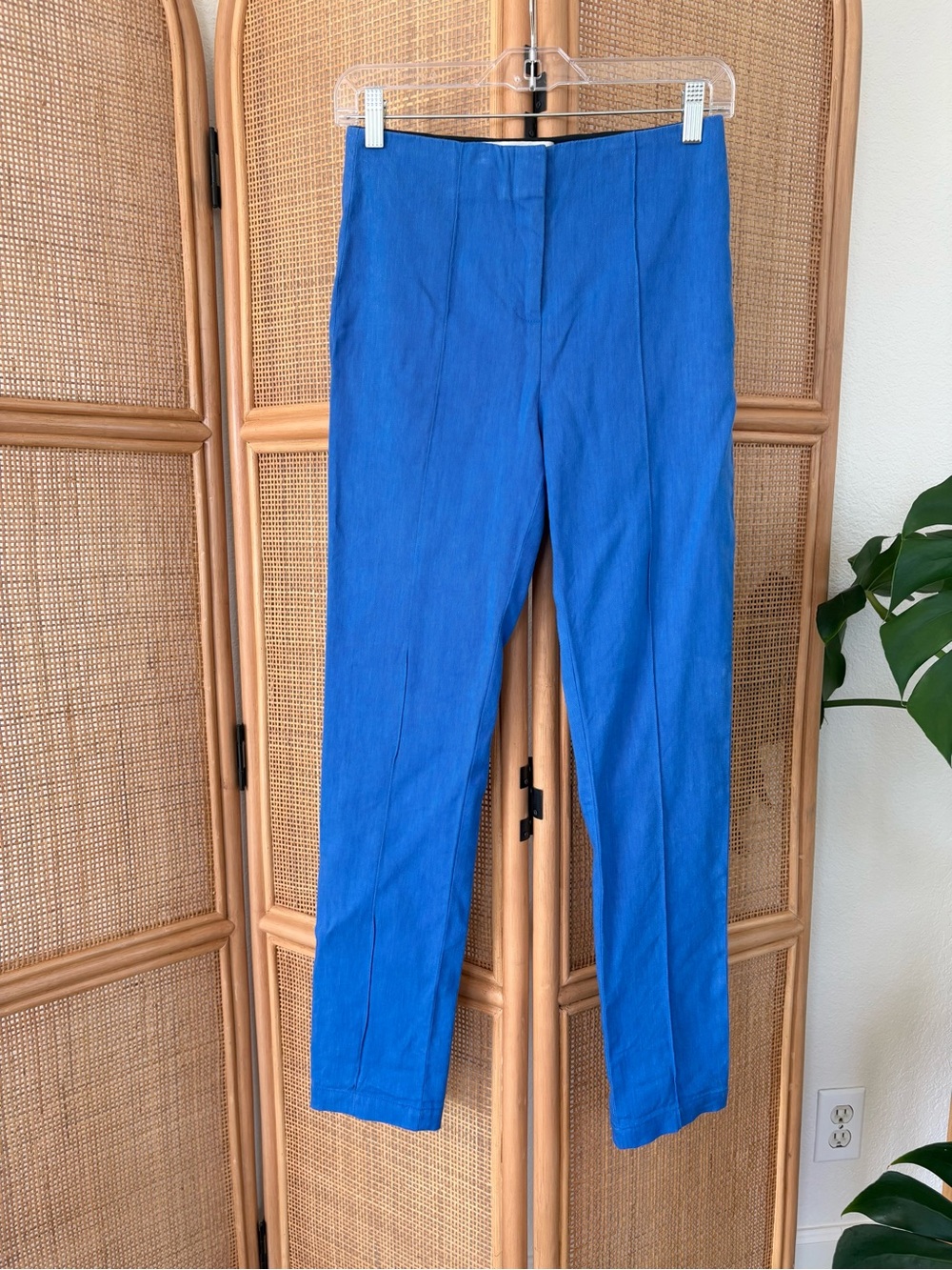 Diane Von Furstenberg Linen Blend Slim Pants in Capri Blue Sz:0| Business Casual